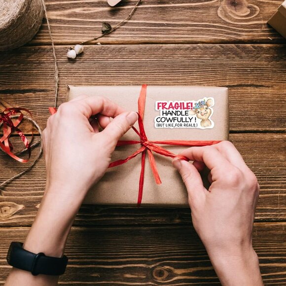 Funny Handle Cowfully Fragile Stickers 500 Stickers Roll NEW - Picture 3 of 3